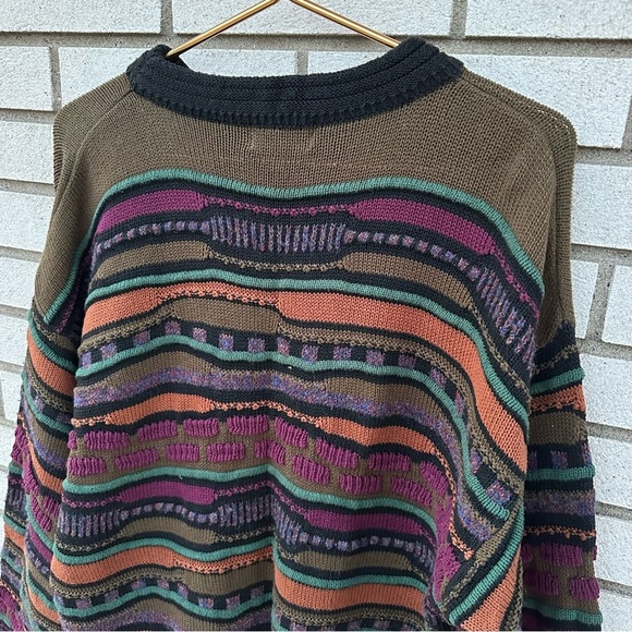 Vintage Reunion Menswear Grandpa 3D Textured Sweater Earthtones Cotton Made USA - Picture 5 of 10